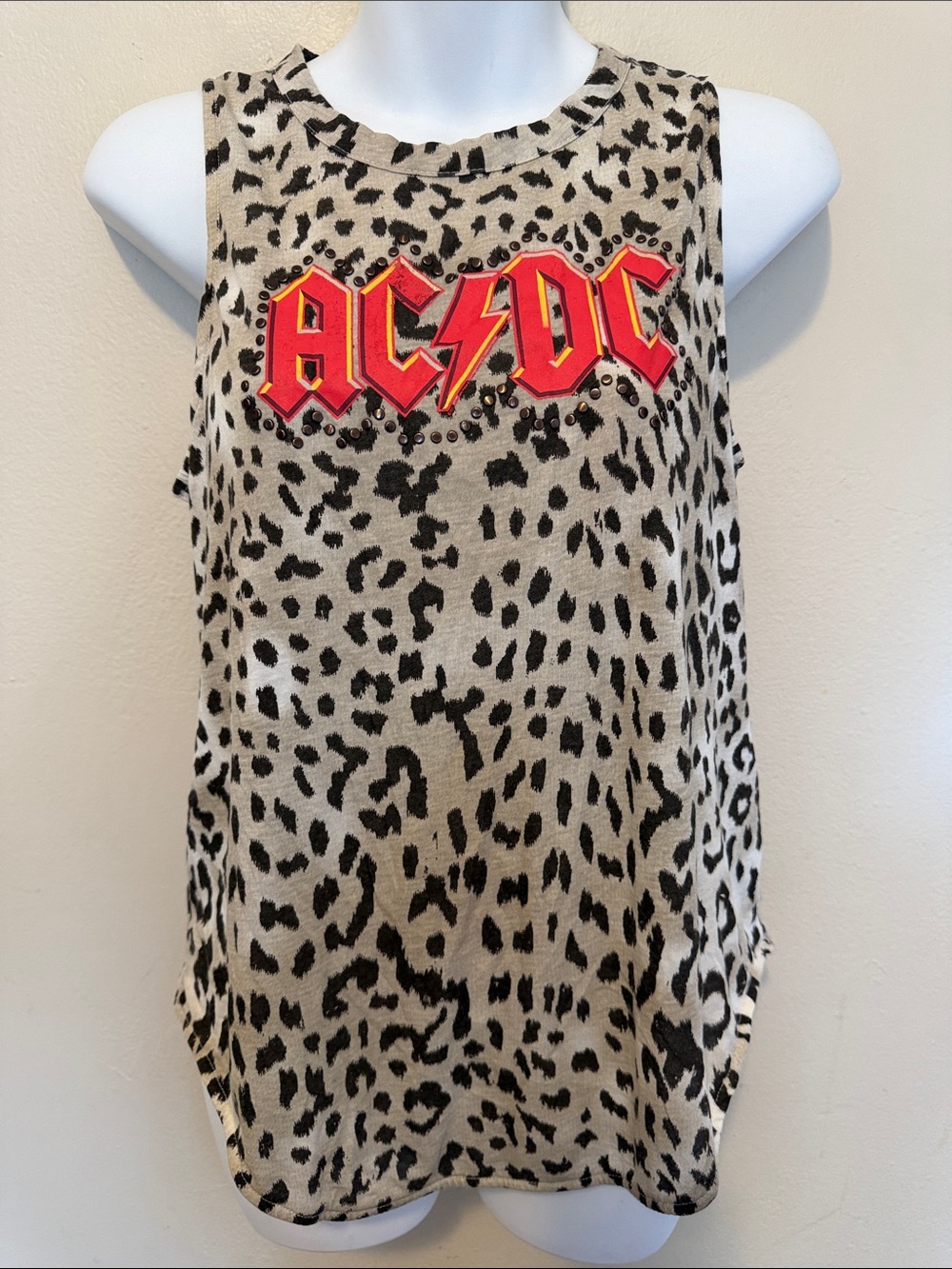 Chaser Leopard Print Tank Top with Red AC/DC Logo
